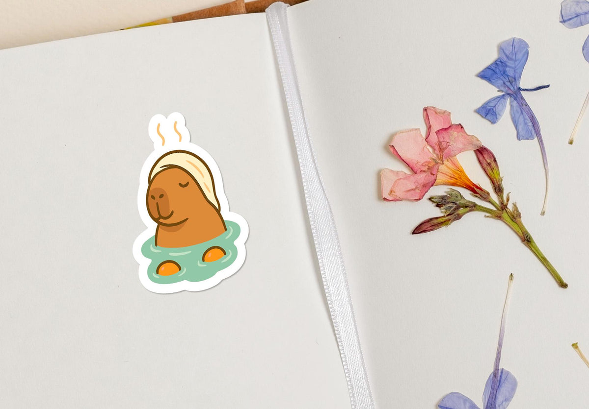 Capybara Spa Day : Cute Kawaii Hot Spring with Towel and Oranges sticker – view 4