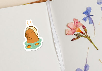 Capybara Spa Day : Cute Kawaii Hot Spring with Towel and Oranges sticker – view 4
