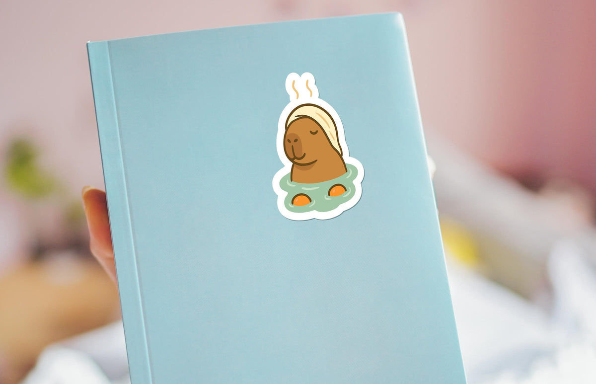 Capybara Spa Day : Cute Kawaii Hot Spring with Towel and Oranges sticker – view 3