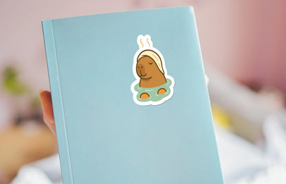 Capybara Spa Day : Cute Kawaii Hot Spring with Towel and Oranges sticker – view 3