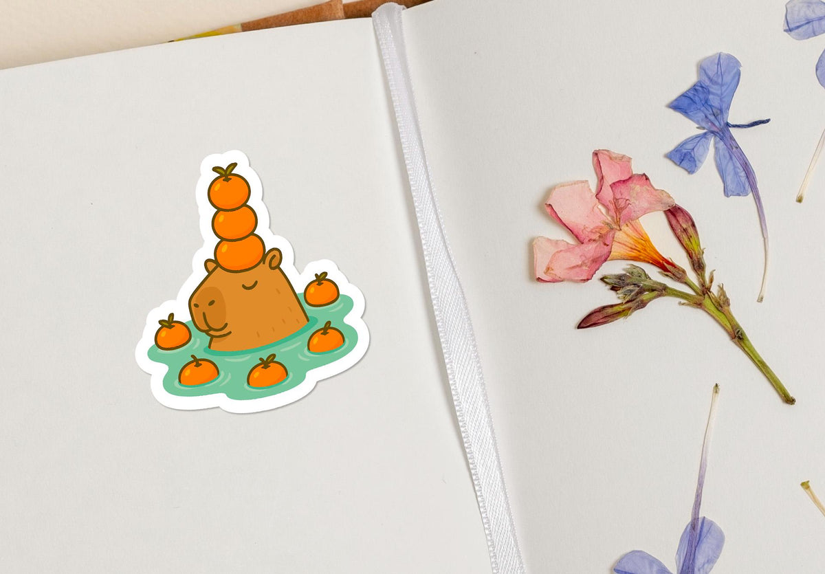 Capybara with Oranges: Cute Kawaii of Capybara in Water with Fruit sticker – view 4