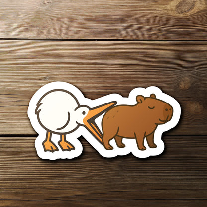 Funny Capybara with Crane: Cute Kawaii Animal for Laptops or Journals sticker
