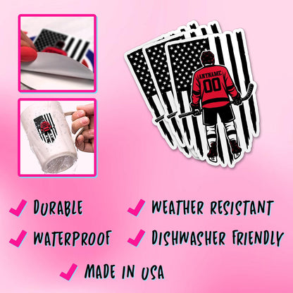 Custom hockey player sticker with a flag, name and number – view 7