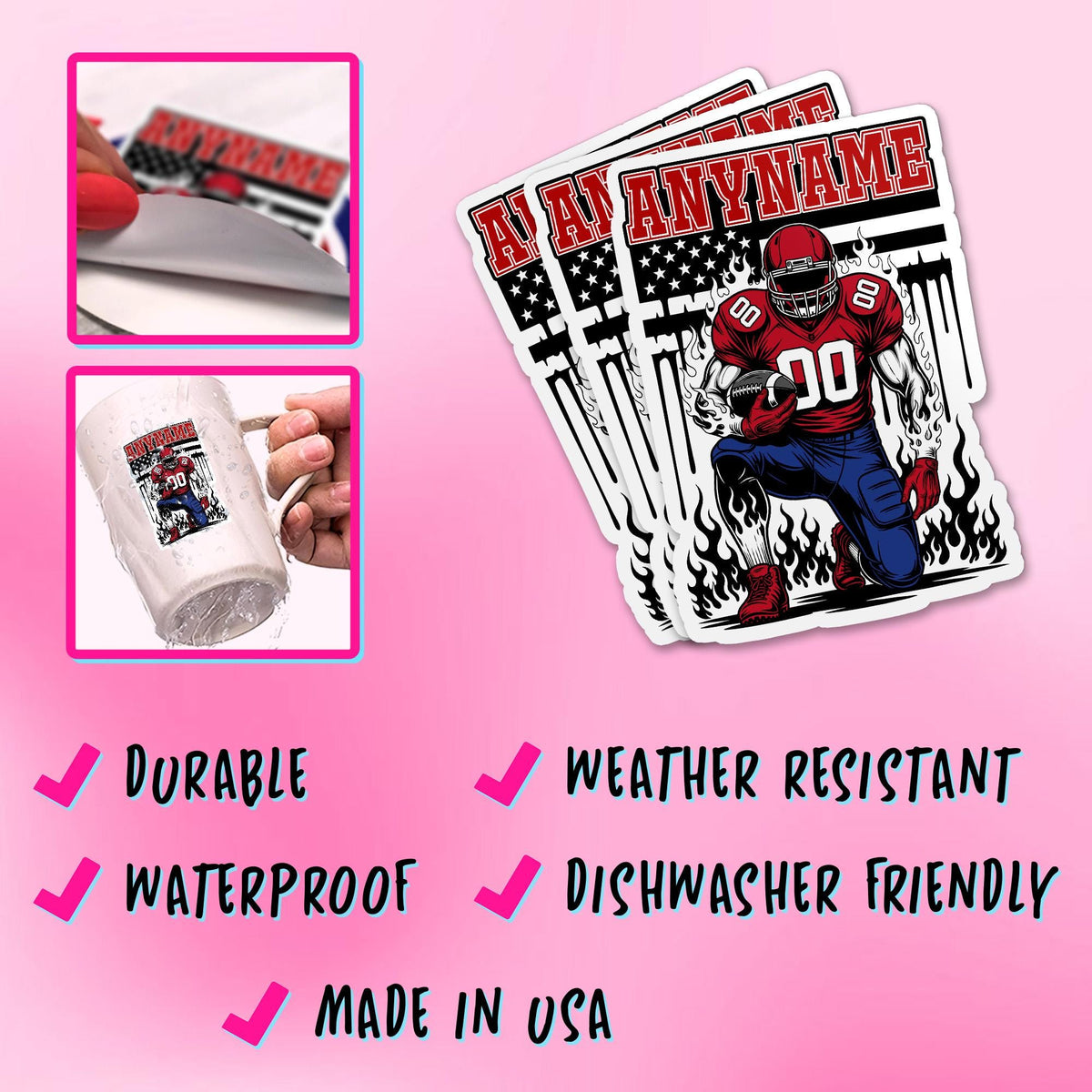 Custom football sticker with a flag, name and number – view 3