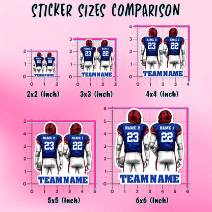 Custom football couple sticker with two players, names, numbers and a team name – view 3