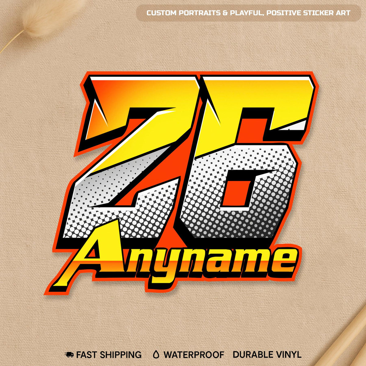 Custom dirt bike racer sticker with a name and number
