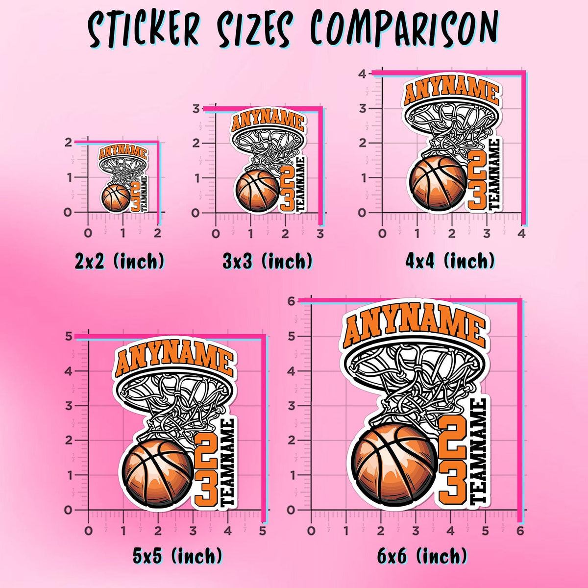 Custom basketball sticker with a name, number and team name – view 3