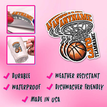 Custom basketball sticker with a name, number and team name – view 4