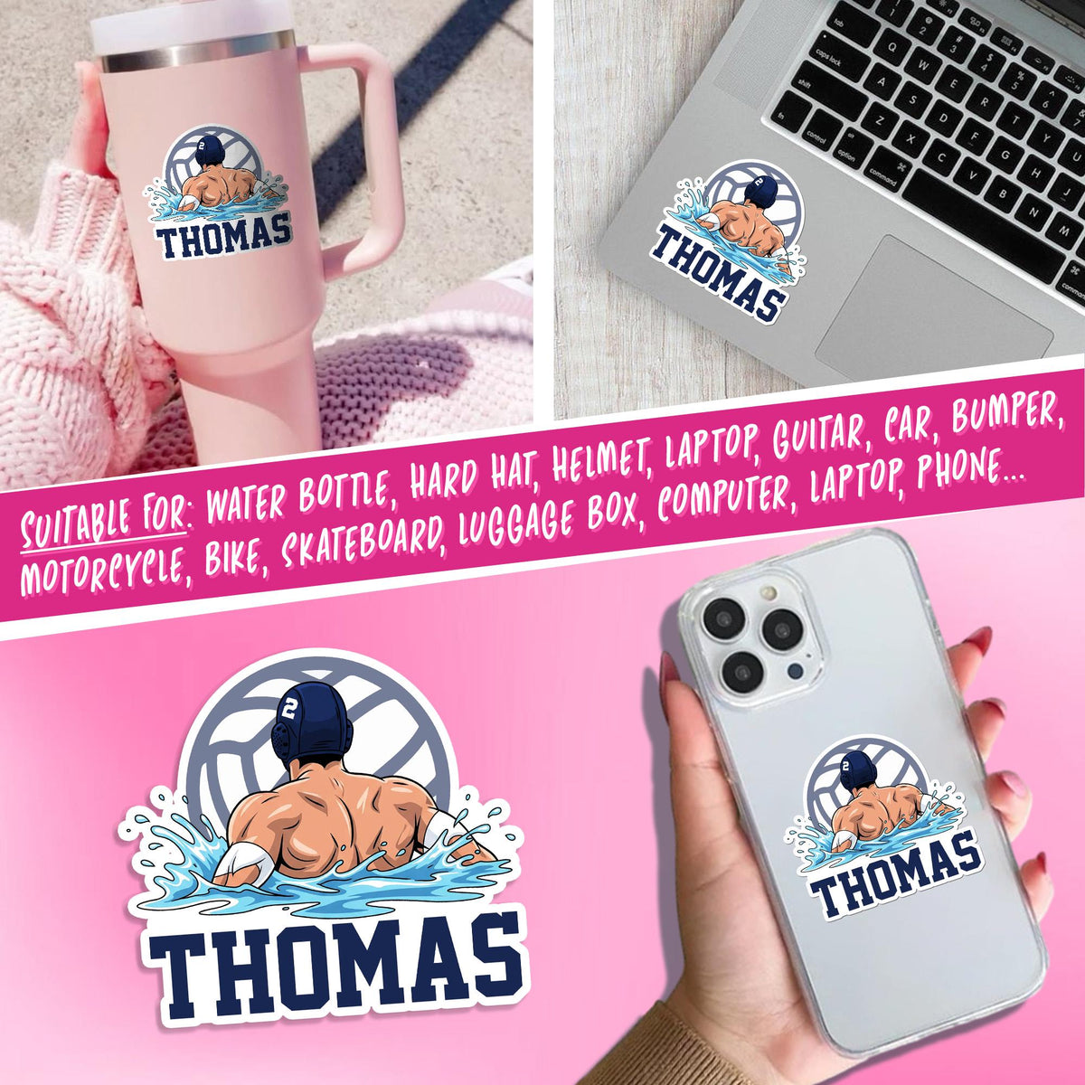 Custom water polo mom sticker with a name – view 5