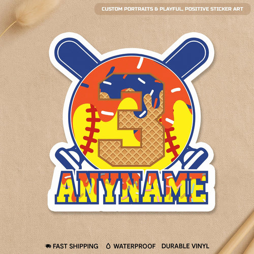 Custom drip softball sticker with crossed bats and a centered number