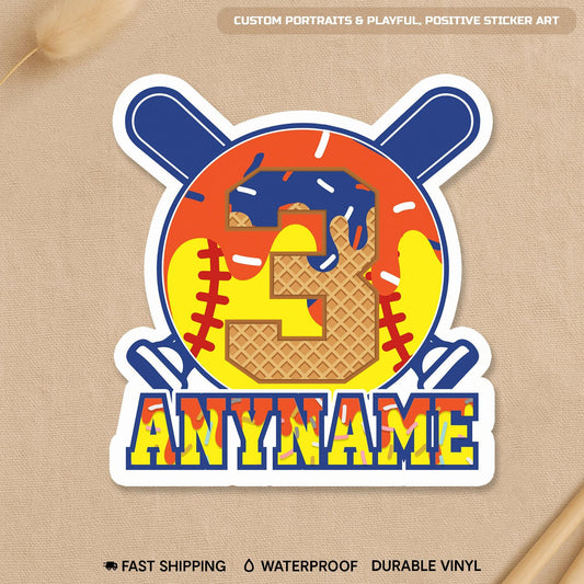 Custom drip softball sticker with crossed bats and a centered number