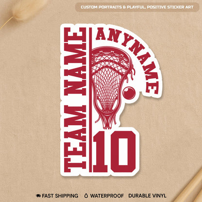 Custom lacrosse sticker with a name, number and team name