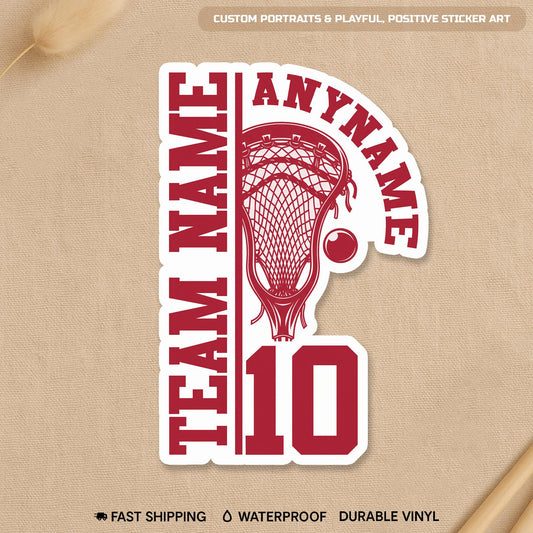 Custom lacrosse sticker with a name, number and team name