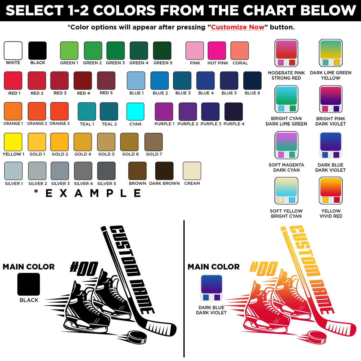 Custom black hockey sticker with a name and number – view 2