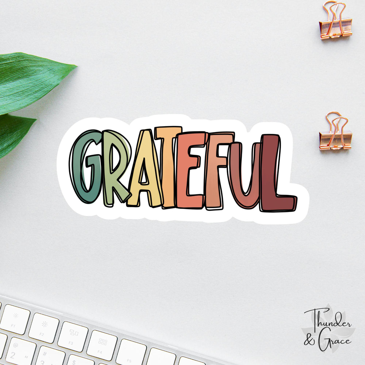 Grateful sticker, doodle letters