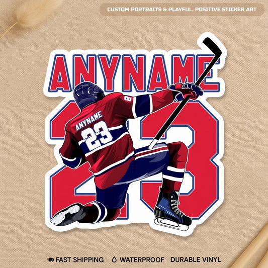 Custom hockey name and number decal in two colors