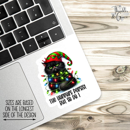 The Horrors Persist But So Do I sticker, festive black cat with christmas lights – view 3