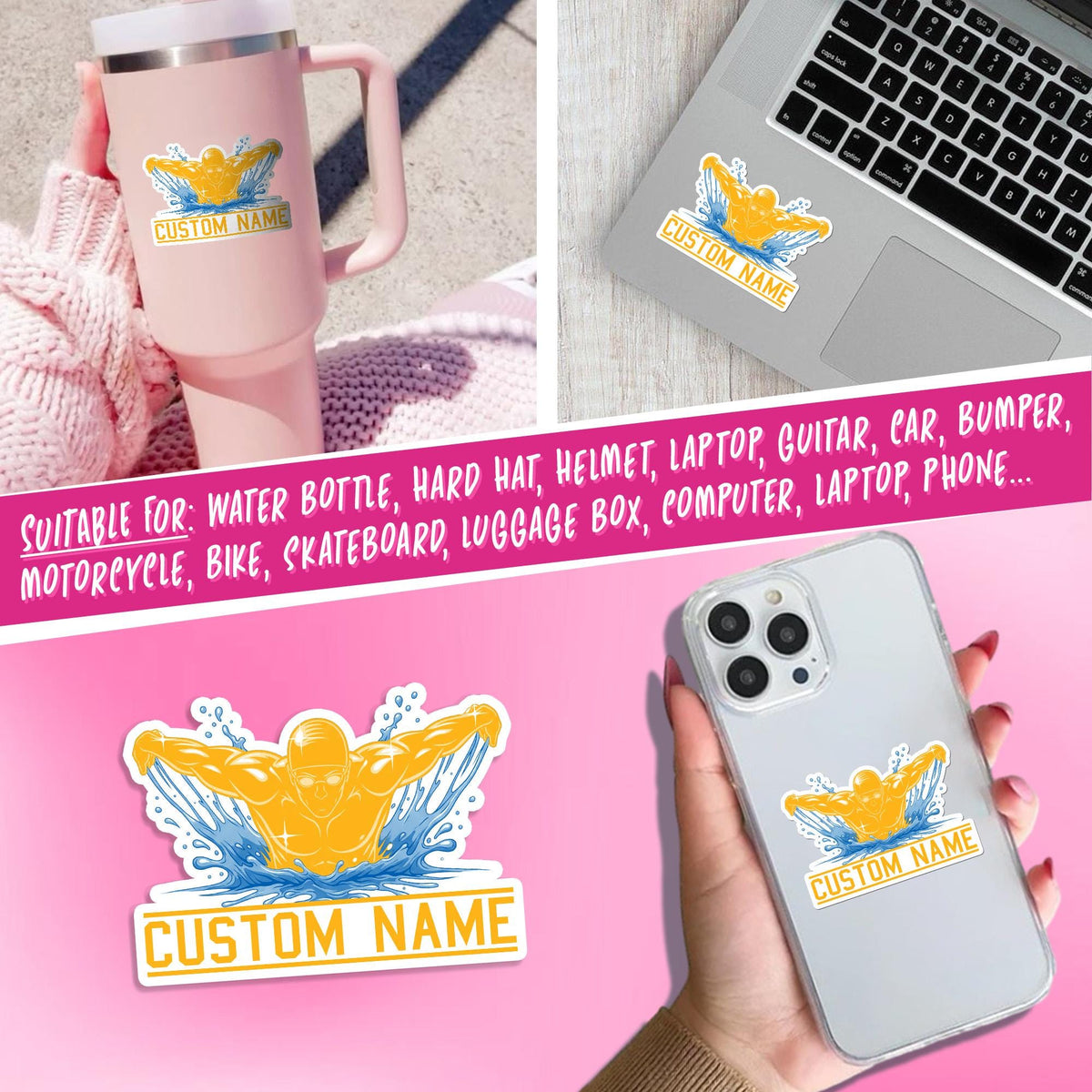 Custom swim team sticker with a name – view 5
