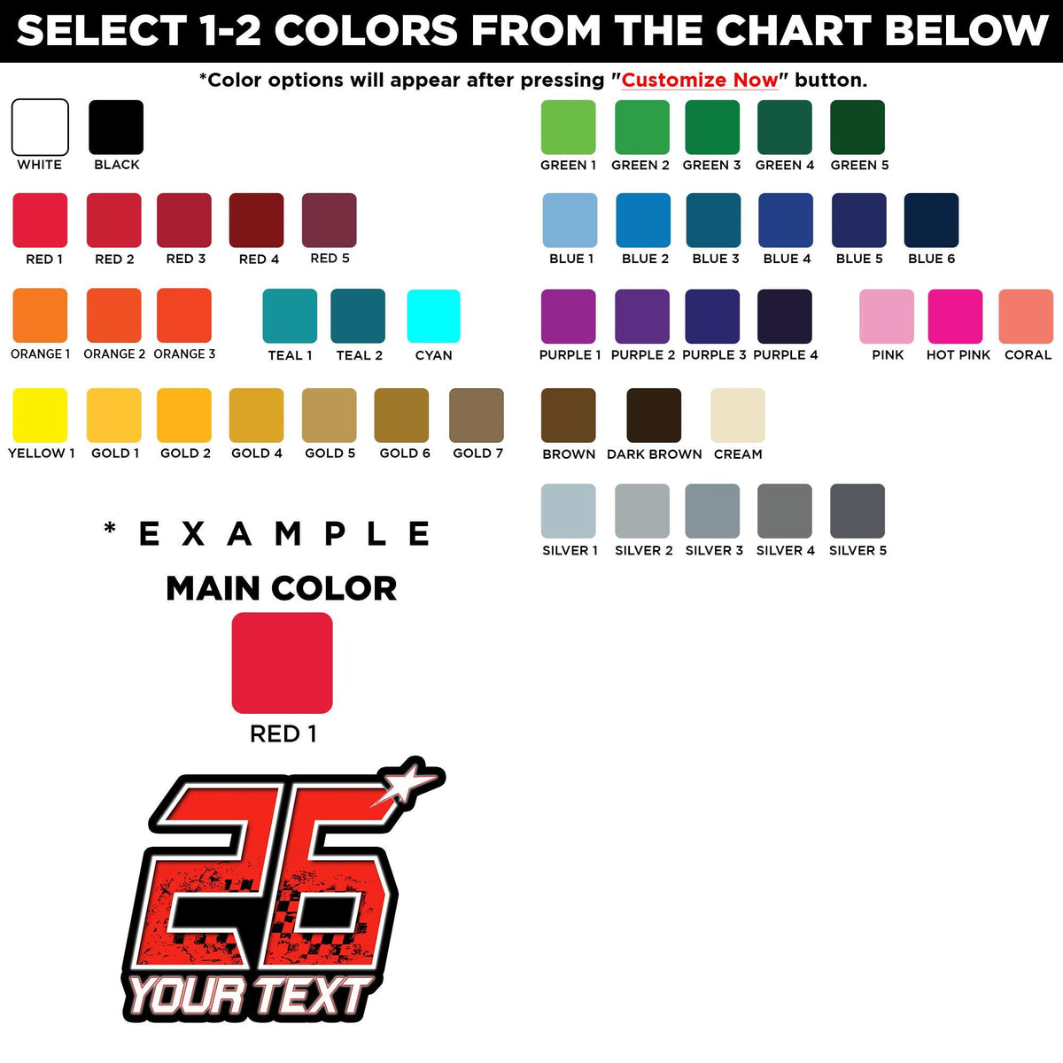 Custom racer flag sticker with a name and number – view 2