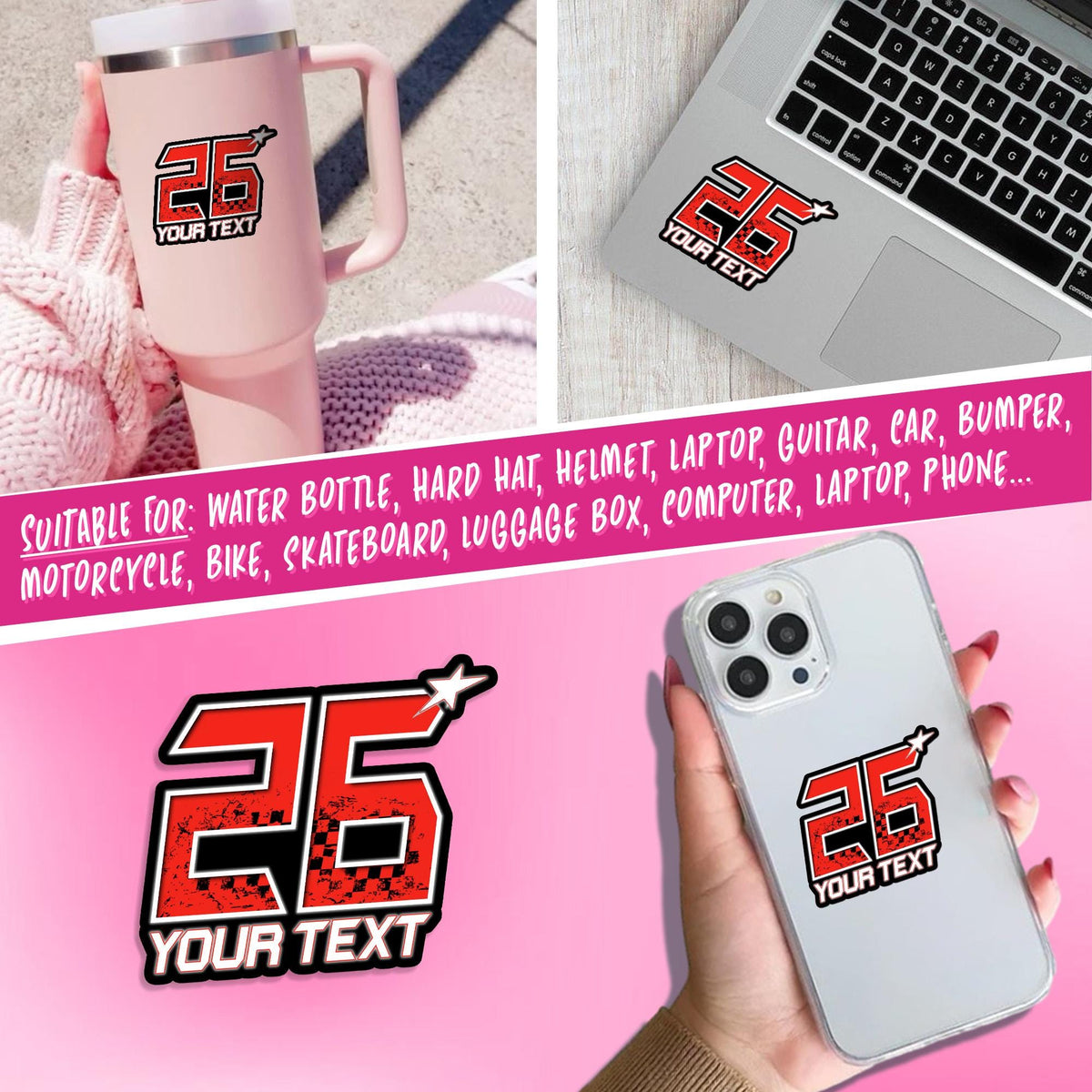 Custom racer flag sticker with a name and number – view 4