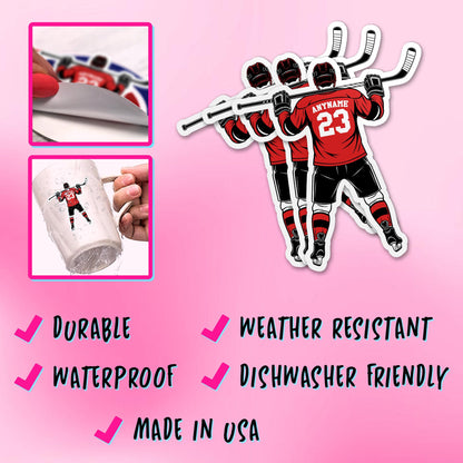 Custom hockey player sticker with a name and number, female or male player – view 6