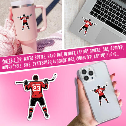 Custom hockey player sticker with a name and number, female or male player – view 7
