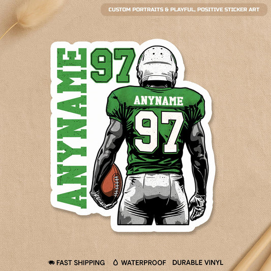 Custom American football player sticker with a name and number
