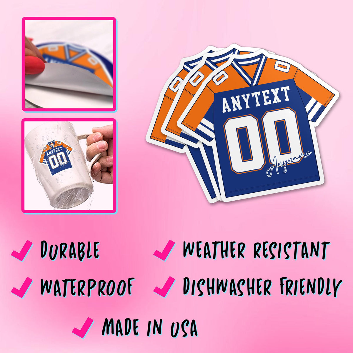 Custom football team shirt sticker with a name, number and extra text – view 4