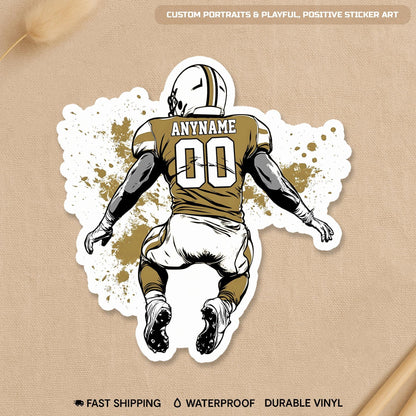 Custom Gold Football Player Name & Number Sticker by Stickreews
