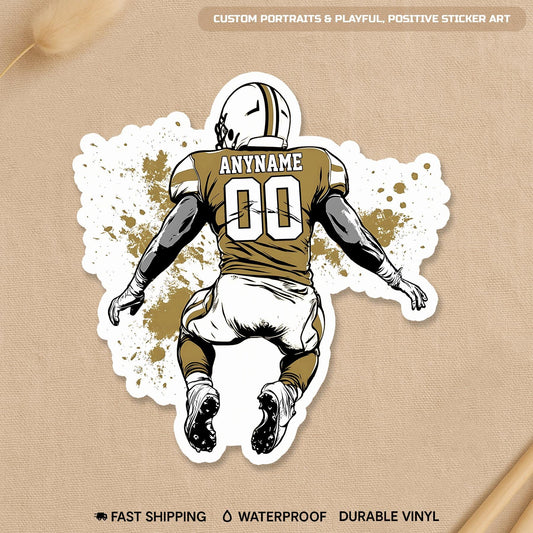 Custom Gold Football Player Name & Number Sticker by Stickreews