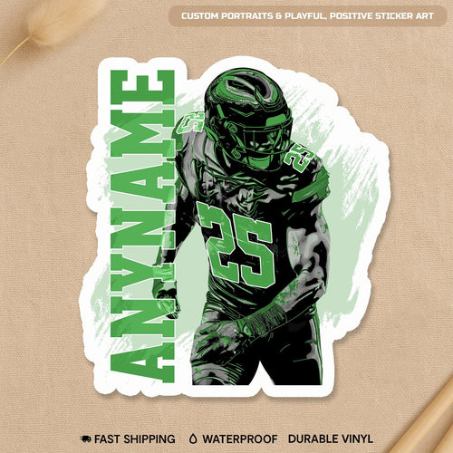Custom football mom team spirit sticker with a name and number