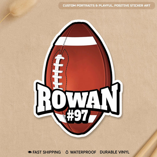 Custom name sticker in a football-style font with a ball