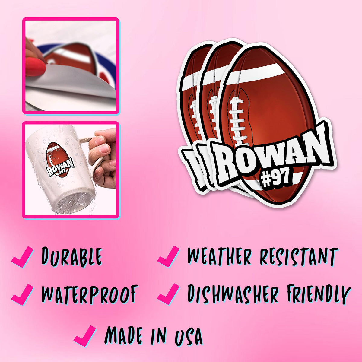 Custom name sticker in a football-style font with a ball – view 5