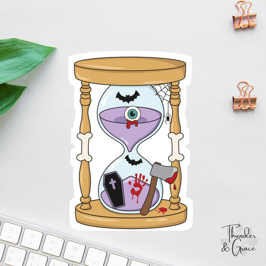 Horror Bookish Girlie sticker, halloween horror hourglass theme