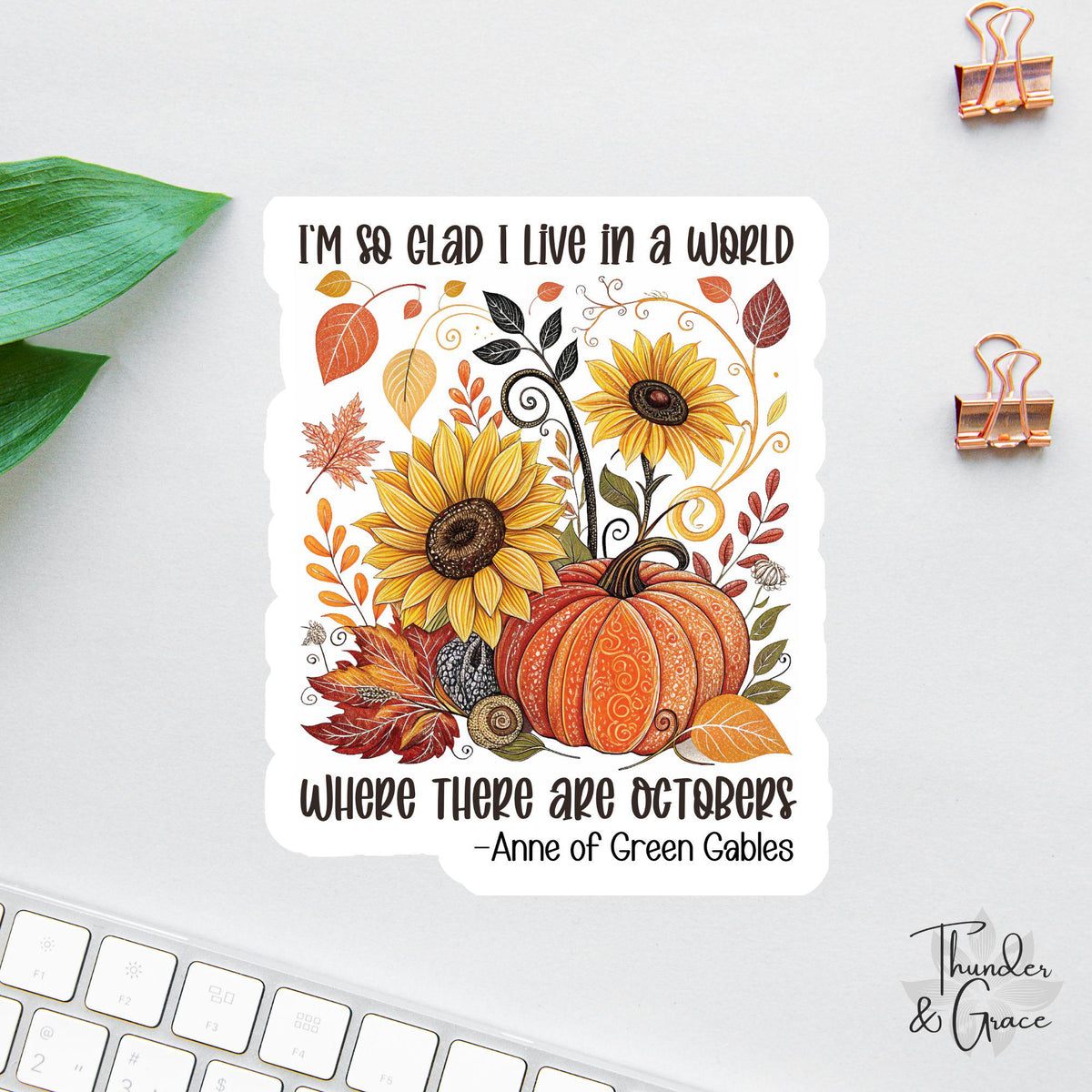 Anne of Green Gables sticker, fall leaves and pumpkin please