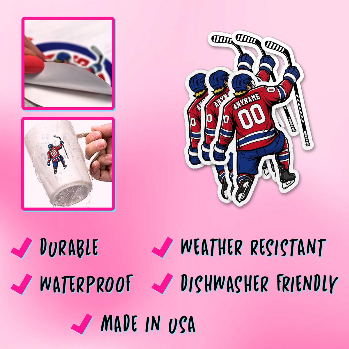 Custom hockey player slap shot sticker with a name and number – view 4