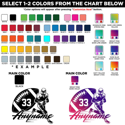 Custom football game day team sticker with a name and number – view 2
