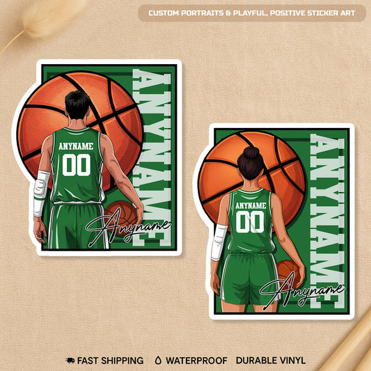 Custom basketball player sticker with a name and number, female or male player