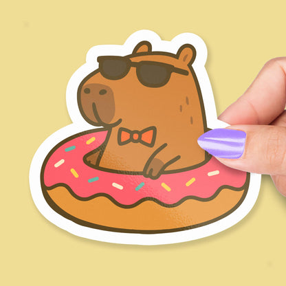 Capybara with Sunglasses in Donut Floatie: for or Water Bottle sticker
