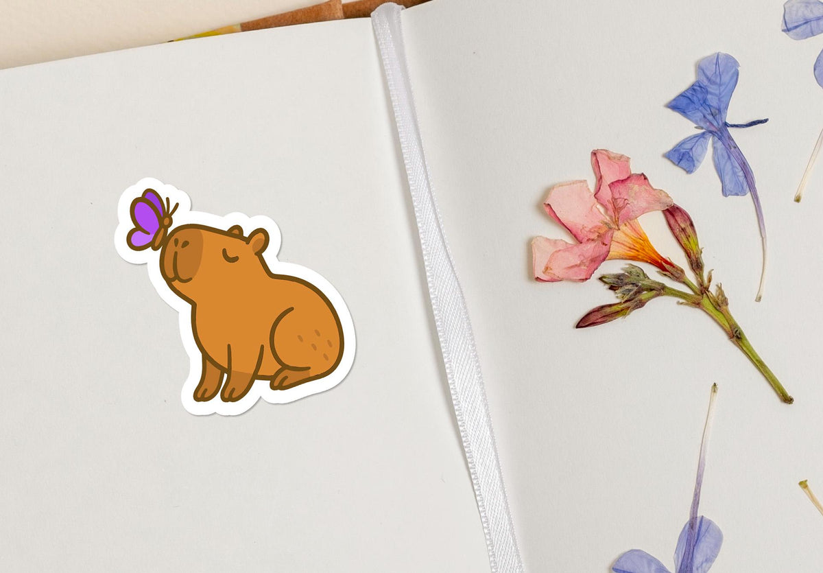 Capybara with Purple Butterfly: Cute Kawaii Animal for Laptops or Journals sticker – view 4