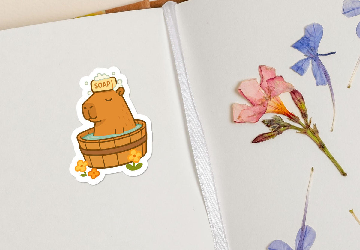 Capybara Bath : Cute Kawaii Animal with Soap Bubbles for Laptops or Journals sticker – view 4