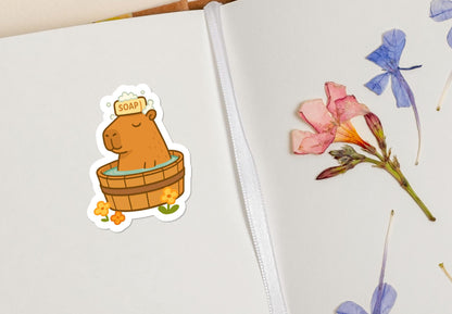 Capybara Bath : Cute Kawaii Animal with Soap Bubbles for Laptops or Journals sticker – view 4