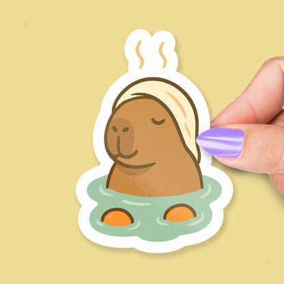Capybara Spa Day : Cute Kawaii Hot Spring with Towel and Oranges sticker