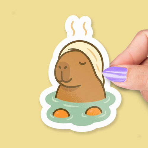 Capybara Spa Day : Cute Kawaii Hot Spring with Towel and Oranges sticker