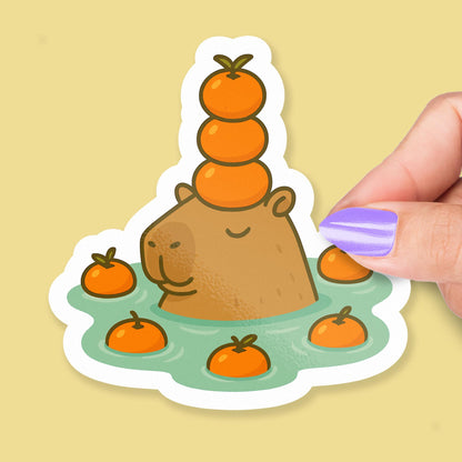 Capybara with Oranges: Cute Kawaii of Capybara in Water with Fruit sticker