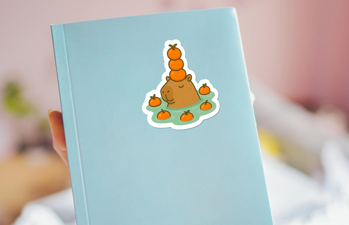 Capybara with Oranges: Cute Kawaii of Capybara in Water with Fruit sticker – view 3