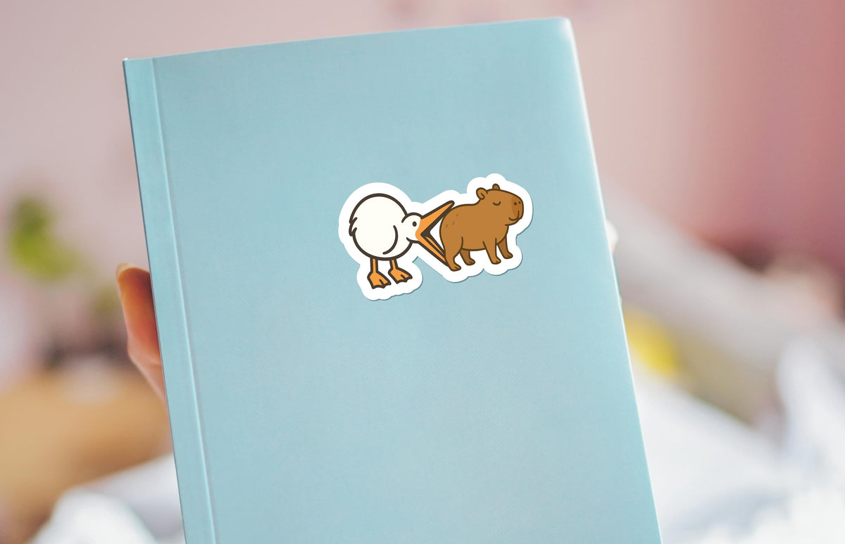 Funny Capybara with Crane: Cute Kawaii Animal for Laptops or Journals sticker – view 3