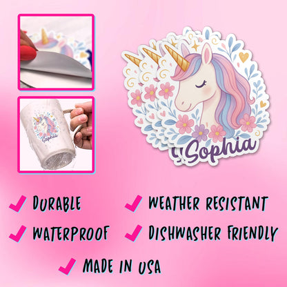 Custom Unicorn Floral Name Sticker by Stickreews — view 3