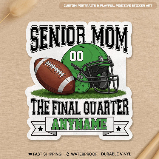 Custom senior football mom sticker with a name and number