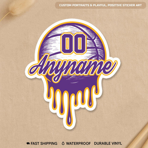 Custom basketball drip sticker with a name and number